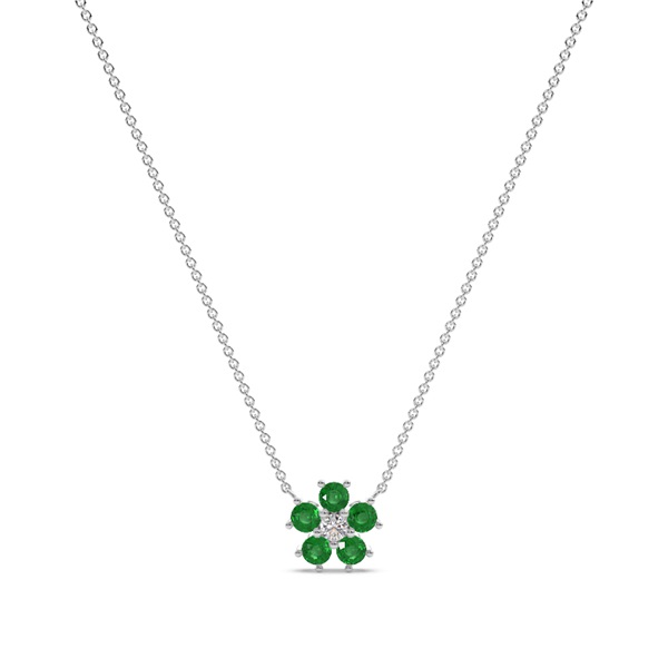 Round Emerald Floral Delicate chain Necklace