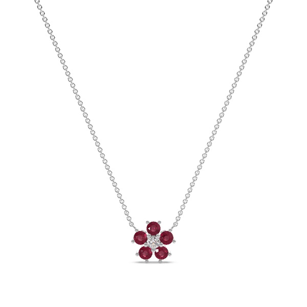 Round Ruby Floral Delicate chain Necklace