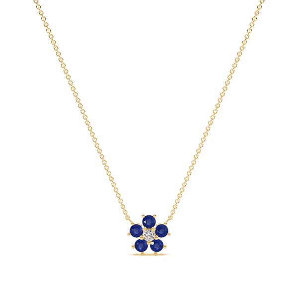 Round Blue Sapphire Floral Delicate chain Necklace