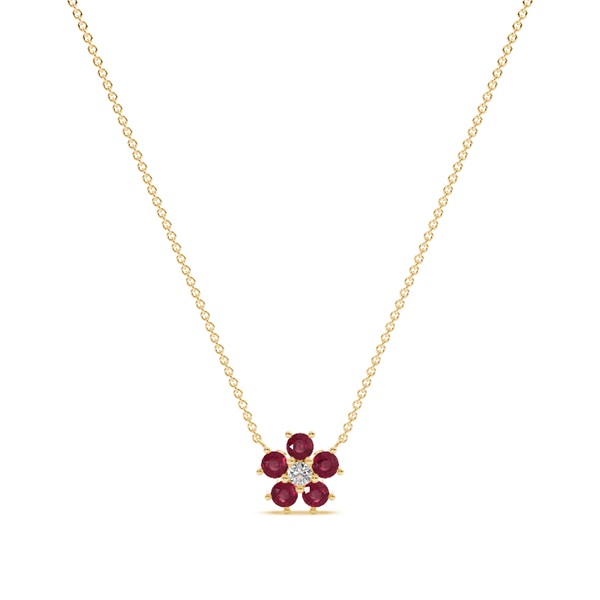 Round Ruby Floral Delicate chain Necklace