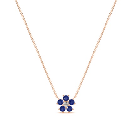 Round Blue Sapphire Floral Delicate chain Necklace