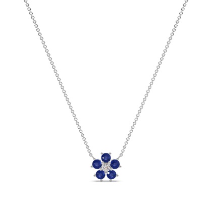 Round Blue Sapphire Floral Delicate chain Necklace