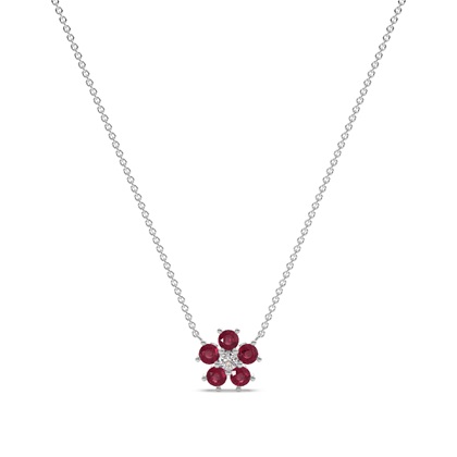 Round Ruby Floral Delicate chain Necklace