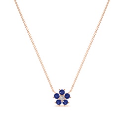 Round Blue Sapphire Floral Delicate chain Necklace