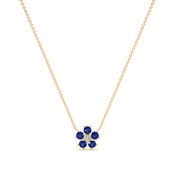 Round Blue Sapphire Floral Delicate chain Necklace