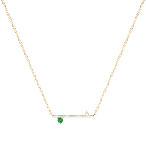 Emerald and diamond delicate bar chain necklace