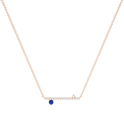 Blue Sapphire and diamond delicate bar chain necklace