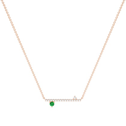 Emerald and diamond delicate bar chain necklace