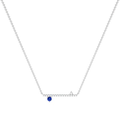 Blue Sapphire and diamond delicate bar chain necklace