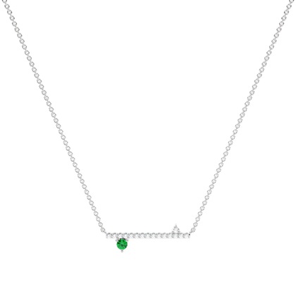 Emerald and diamond delicate bar chain necklace