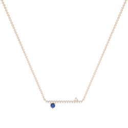 Blue Sapphire and diamond delicate bar chain necklace