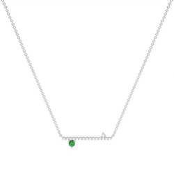 Emerald and diamond delicate bar chain necklace