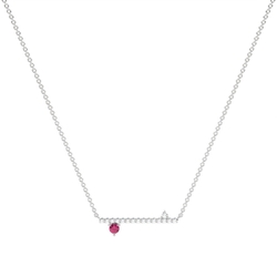 Ruby and diamond delicate bar chain necklace
