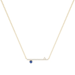 Blue Sapphire and diamond delicate bar chain necklace