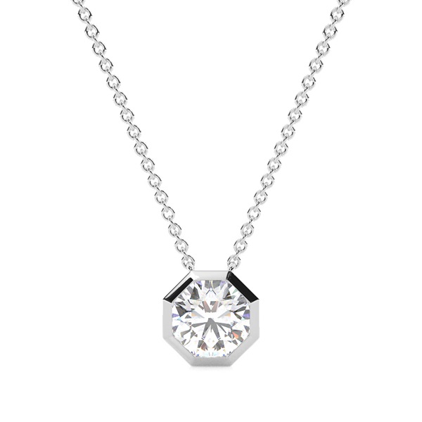 Hexagon Bezel Set Diamond Solitaire Pendant