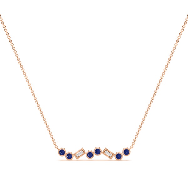 Blue sapphire and diamond Delicate bar chain necklace