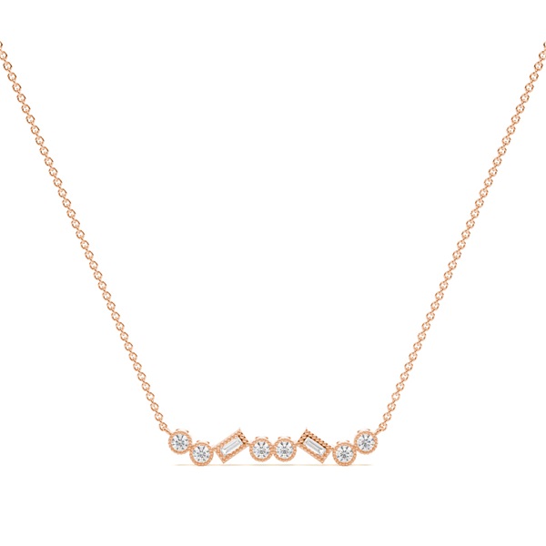 Baguette and round diamond everyday bar necklace