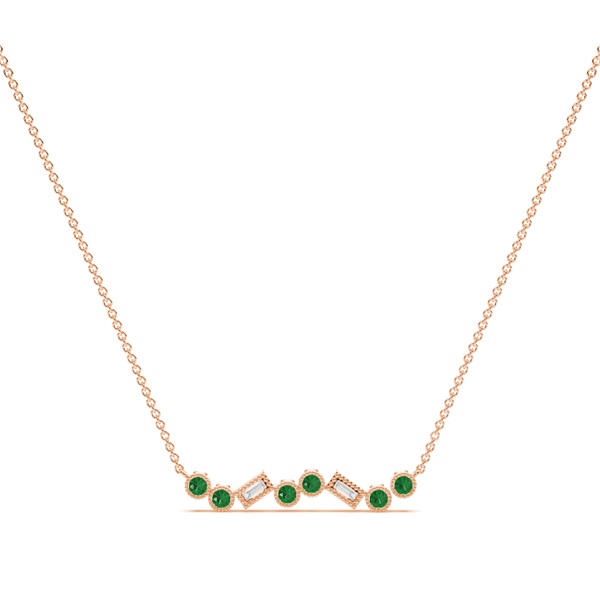 Emerald and diamond Delicate bar chain necklace