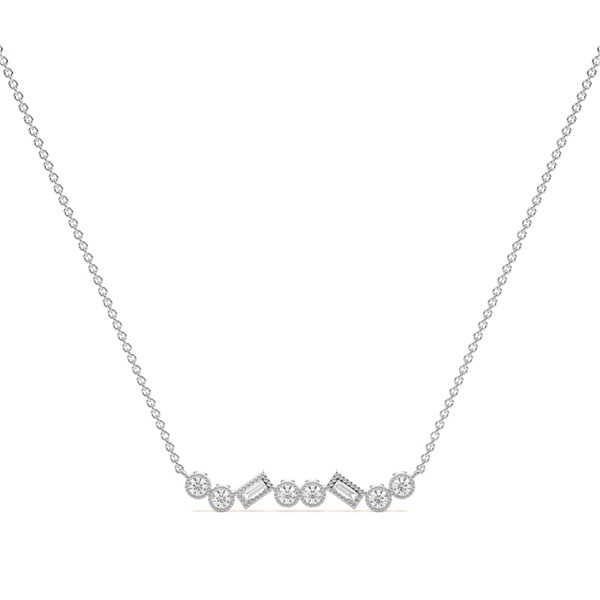 Baguette and round diamond everyday bar necklace