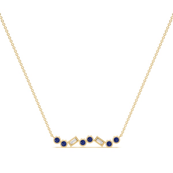 Blue sapphire and diamond Delicate bar chain necklace