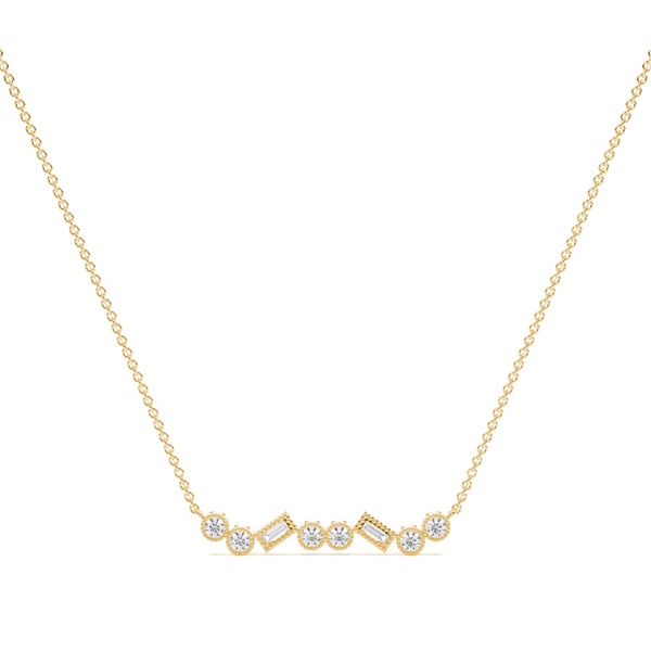 Baguette and round diamond everyday bar necklace