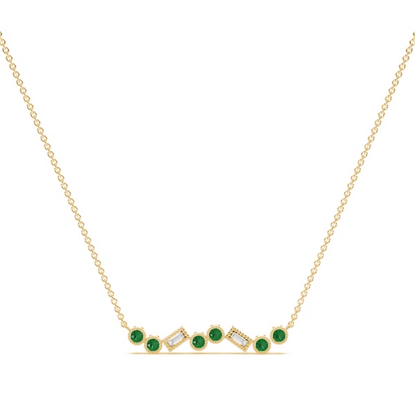 Emerald and diamond Delicate bar chain necklace