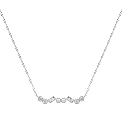 Baguette and round diamond everyday bar necklace