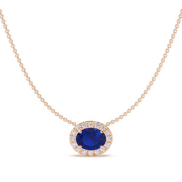 East-West Look Blue Sapphire Halo Pendant