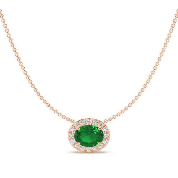 East-West Look Emerald Halo Pendant