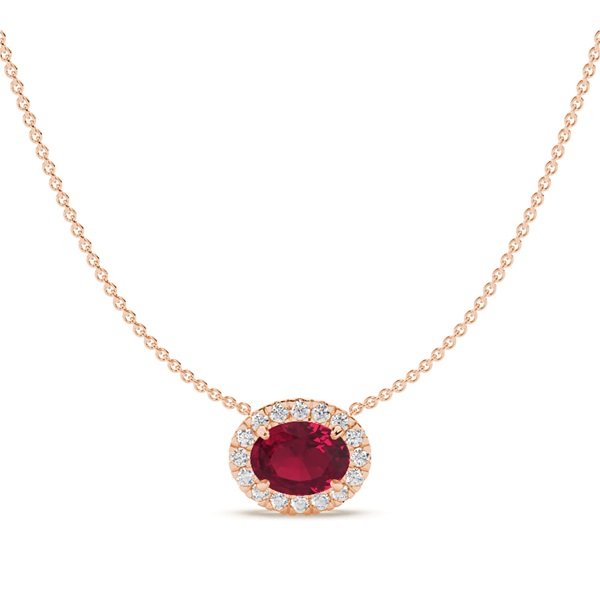 East-West Look Ruby Halo Pendant