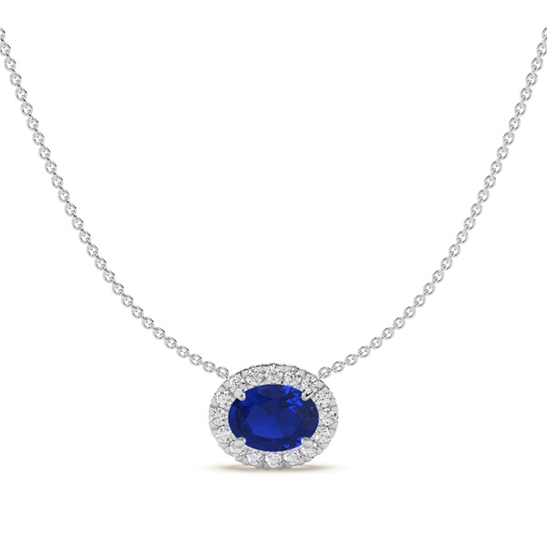 East-West Look Blue Sapphire Halo Pendant