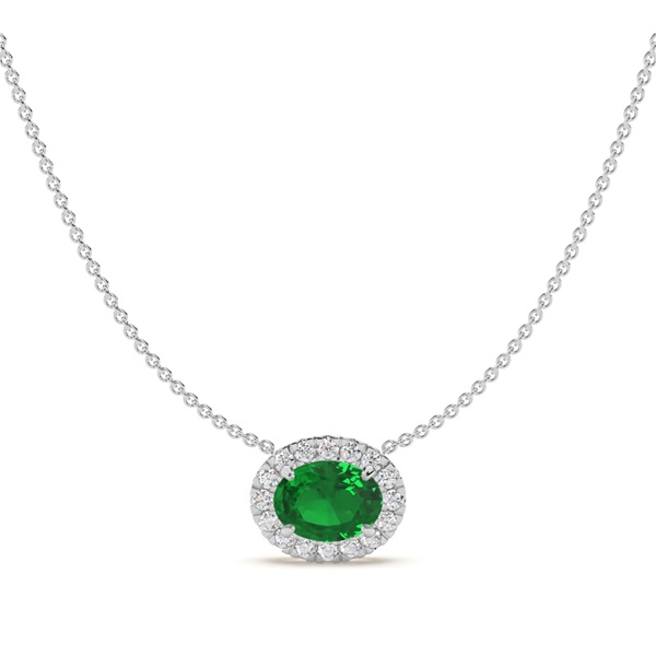 East-West Look Emerald Halo Pendant
