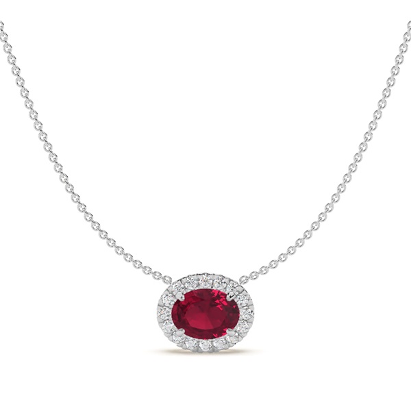 East-West Look Ruby Halo Pendant