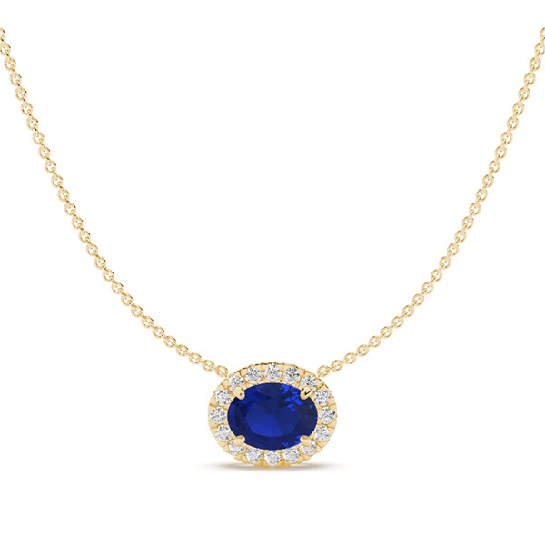East-West Look Blue Sapphire Halo Pendant