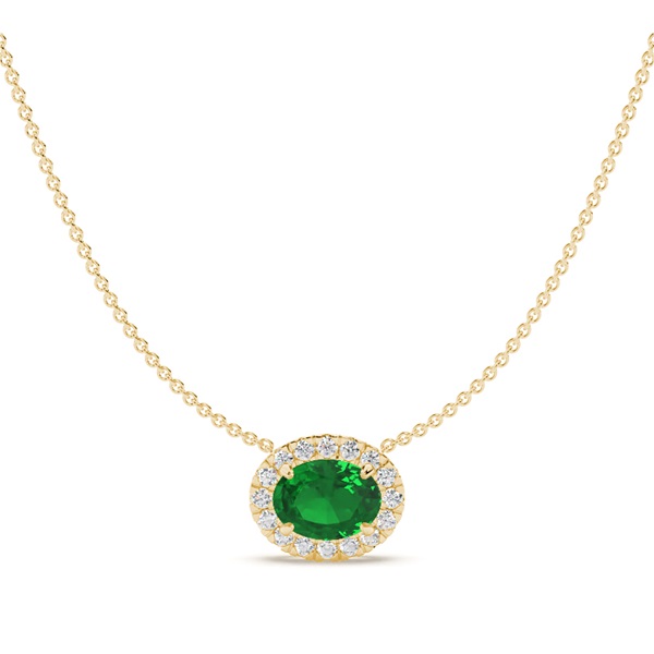 East-West Look Emerald Halo Pendant