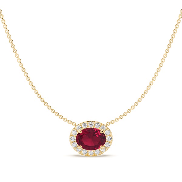 East-West Look Ruby Halo Pendant