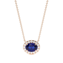 East-West Look Blue Sapphire Halo Pendant