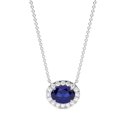 Blauer Saphir Halo-Anhänger im Ost-West-Look
