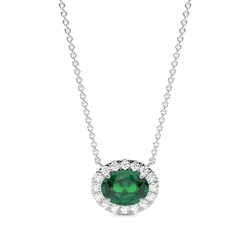 East-West Look Emerald Halo Pendant