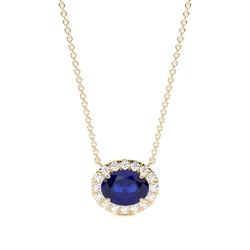 East-West Look Blue Sapphire Halo Pendant