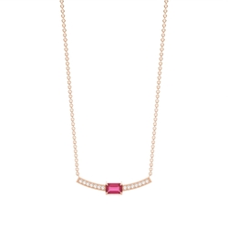 Emerald Shape Ruby and diamond delicate bar necklace