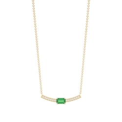 Emerald Shape Emerald and diamond delicate bar necklace