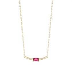 Emerald Shape Ruby and diamond delicate bar necklace