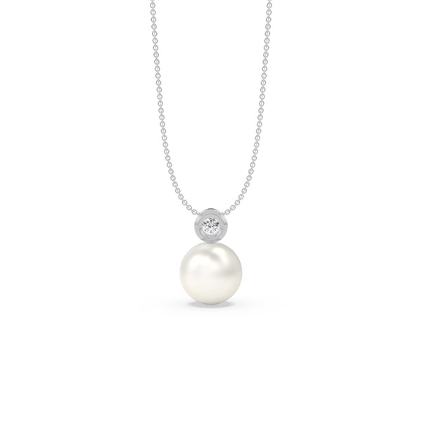 Freshwater Pearl Diamond Accented Bezel Set Pendant