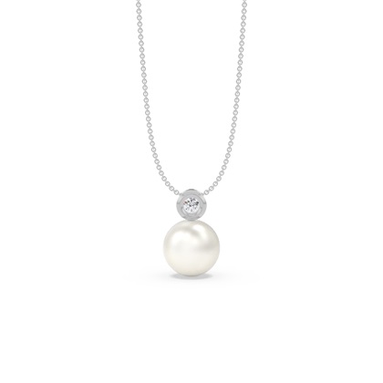 Freshwater Pearl Diamond Accented Bezel Set Pendant