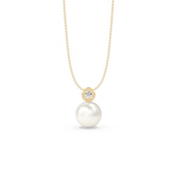 Freshwater Pearl Diamond Accented Bezel Set Pendant