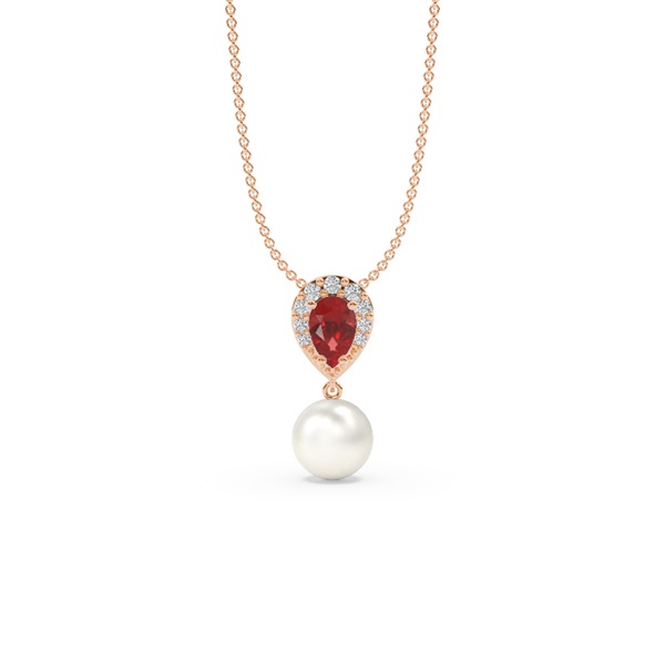 Freshwater Pearl And Pear Shaped Ruby Halo Pendant