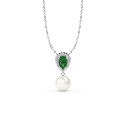 Freshwater Pearl And Pear Shaped Ruby Halo Pendant