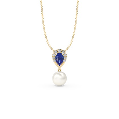 Freshwater Pearl And Pear Shaped Ruby Halo Pendant