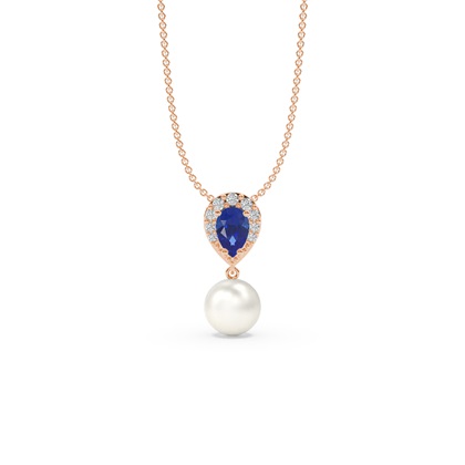 Freshwater Pearl And Pear Shaped Ruby Halo Pendant